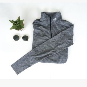 UNDER ARMOUR KNIT GREY DRI FIT HALF ZIP TOP